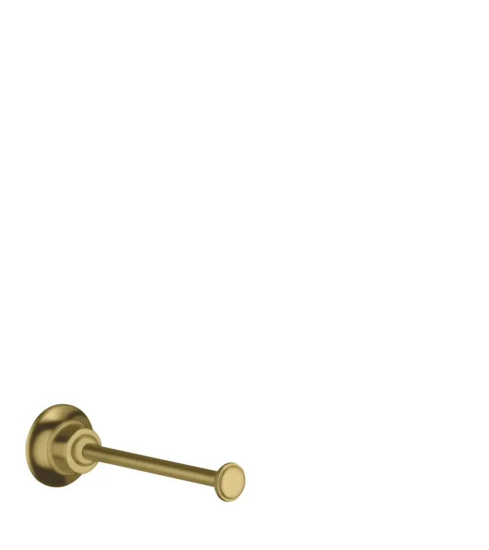 Toilettenpapierhalter in Brushed Brass-Finish, an der Wand befestigt. Design von AXOR, schlicht und funktional, ohne sichtbare Rollen oder Halterungen.